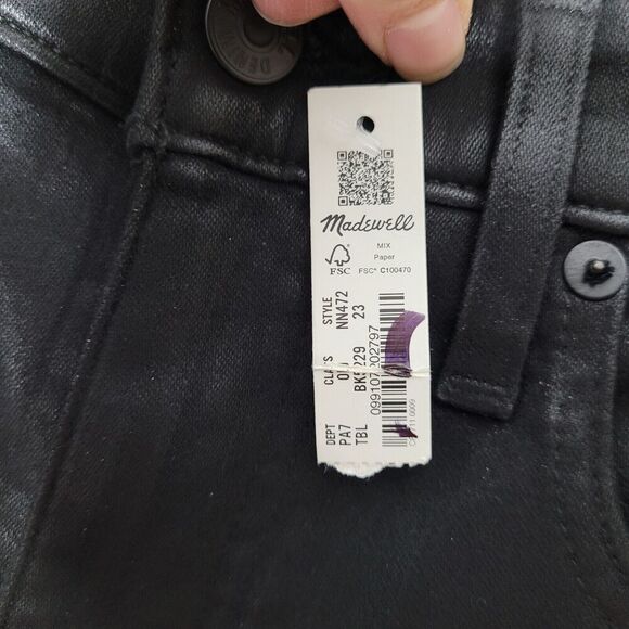 NWT Madewell Kick Out Crop Jeans True Black Wash Coated Edition Size 23 wax - Picture 5 of 11